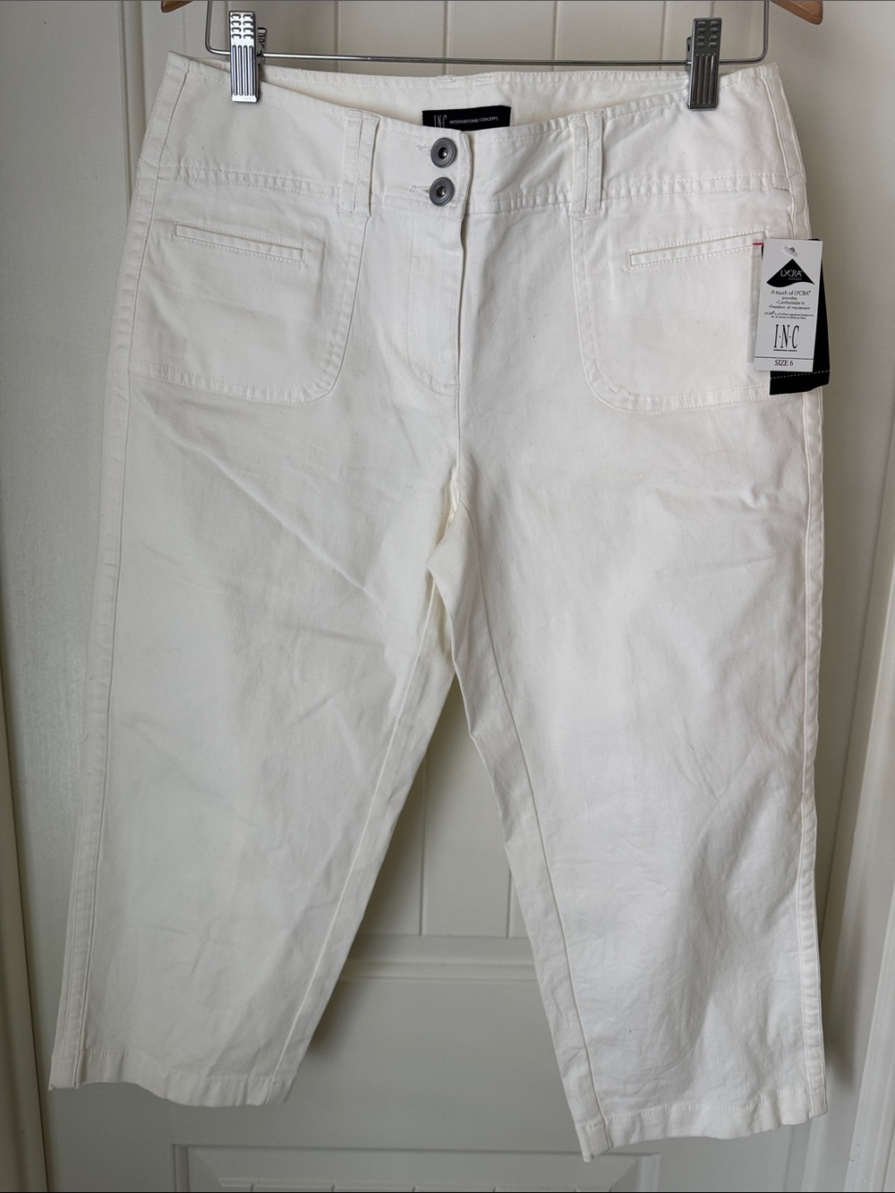 INC International Concepts NWT White Cotton Blend Iris 2 Crop Dual Button
